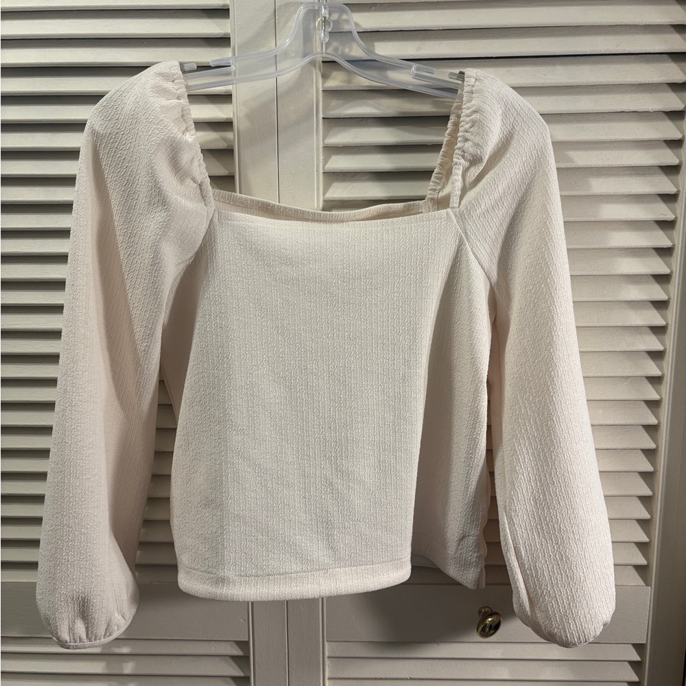 Madewell Cream Blouse with Square Neckline and Long Sleeves